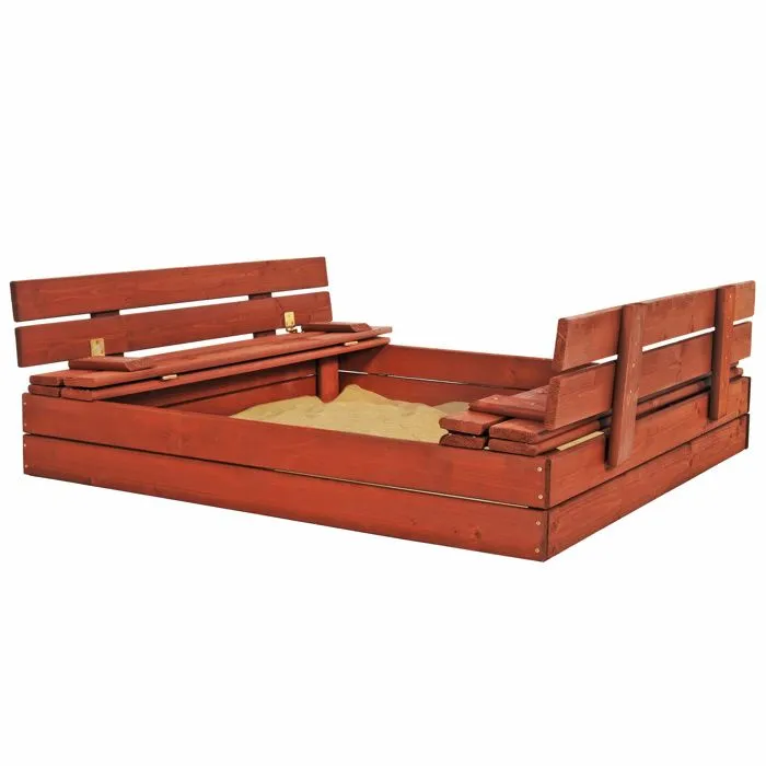 Bac à sable en bois - Springos® - 120 x 120 cm - Avec bancs - Bâche de protection - Imprégné-2