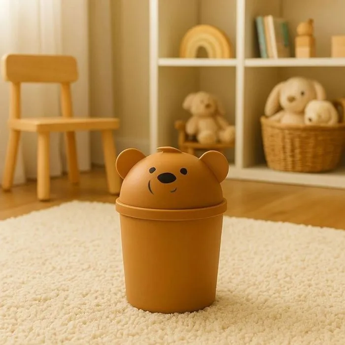 Poubelle a couches - seau a couches - filet a couche Proworld Petite poubelle en forme d'ourson pour chambre d'enfant, 1,5 l-1