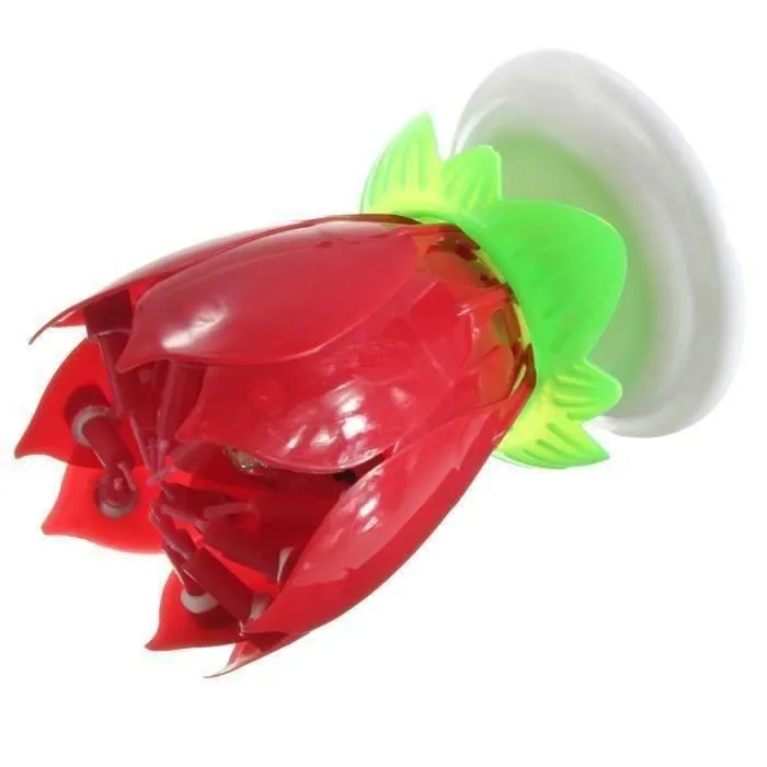 LCG22019-U Bougie Anniversaire Fleur Musical Lotus Rotatif Soireé Gâteau Mariage Rouge Aa10320-1