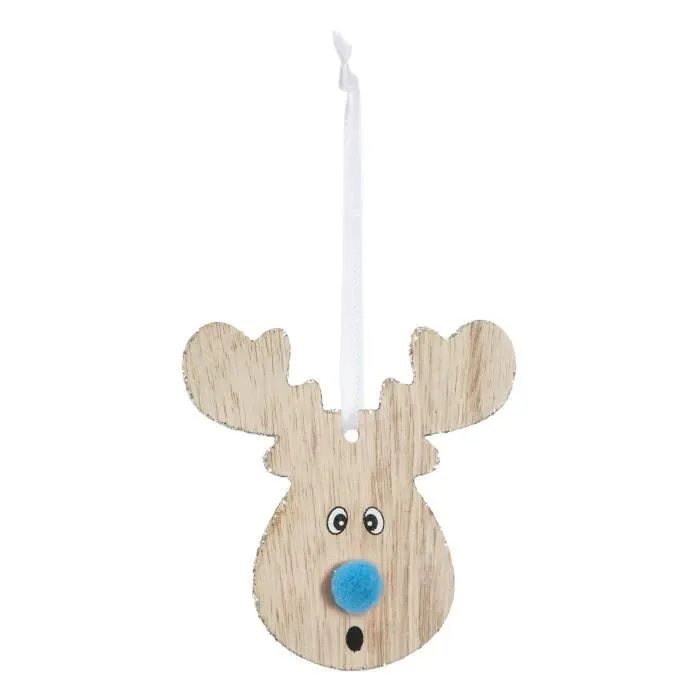 Décoration pour sapin de Noël - Tête de renne - Bleu - Bois - 11,5 cm - A suspendre-0
