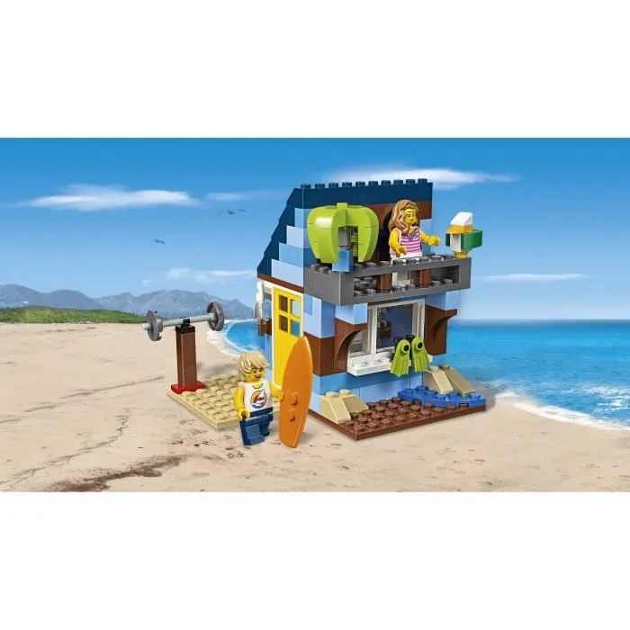 LEGO® Creator - Les Vacances à la Plage - Maison d'été avec aquarium, hamac, surf et moto des mers - 275 pièces-3