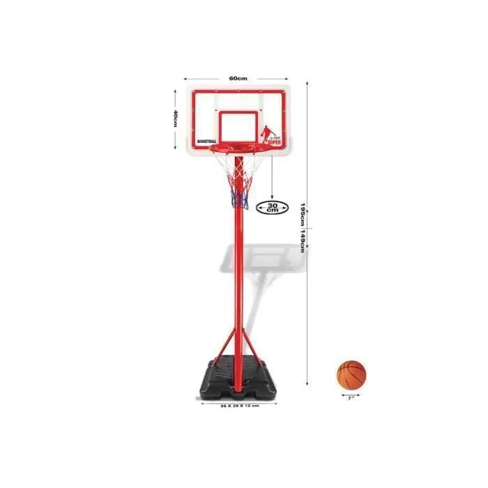 DEVESSPORT Kit Panier Basket Enfant Réglable  1,49 – 1,95 cm sur Pied, avec Roulettes + Ballon & Pompe-0