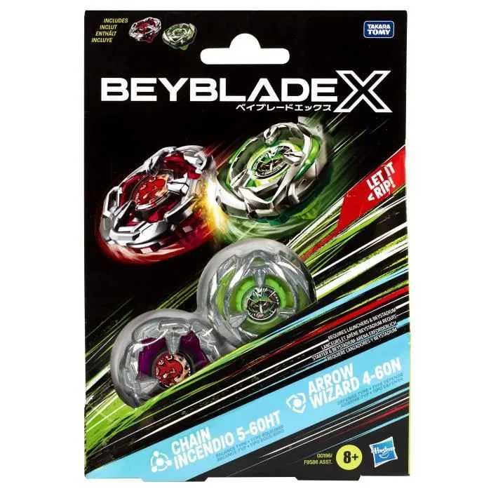 Beyblade X Dual Chain Incendio 5-60HT et Arrow Wizard 4-60N, Pack de toupies détachables, Dès 8 ans-1