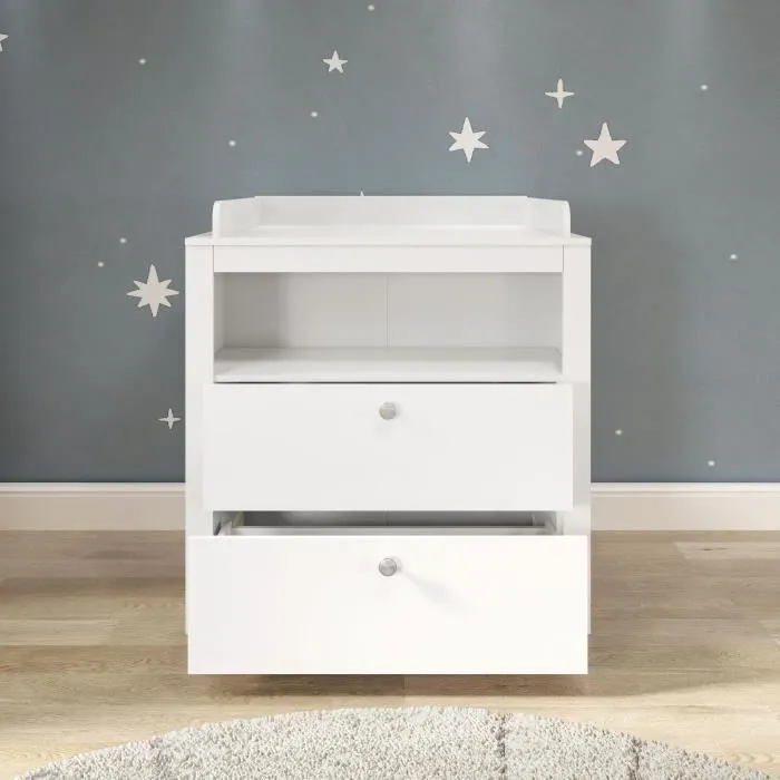 Chambre bébé Trio : Lit 70 x 140 cm + Commode à langer + Armoire OLIVIA - Blanc - TREND TEAM-8