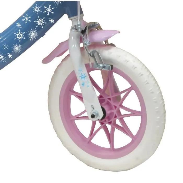 Bebeboutik Velo enfant 12 Reine des Neiges Pour enfant 90 95 cm equipe de 1 Frein panier et porte poupee stabilisateurs Casque inclus