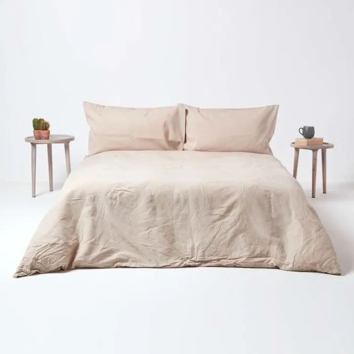 Housse de couette en lin lavé et coton Beige - 240 x 220 cm-2