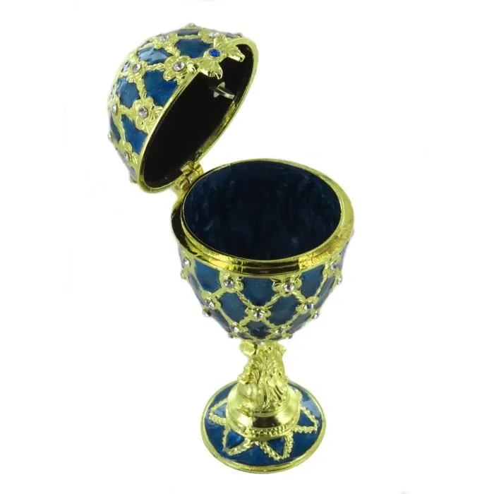 Oeuf écrin musical de style Fabergé avec dorures et fausses perles. Oeuf musical bleu pour Pâques - Le Beau Danube Bleu (Strauss)-2
