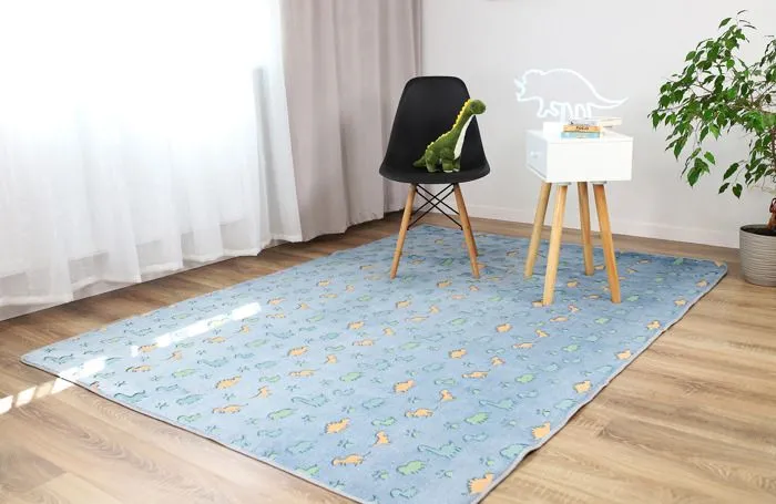 Tapis chambre d'enfant lumineux 100x160 cm - tapis enfant tapis de jeu fluo tapis câlin tapis dino lavable Dinosaure bleu-3