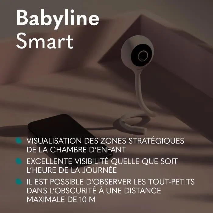 LIONELO Babyline Smart - Babyphone HD - 85° - Caméra Bebe WiFi - Audio Bidirectionnel - Vision nocturne - Contrôle température - USB-1