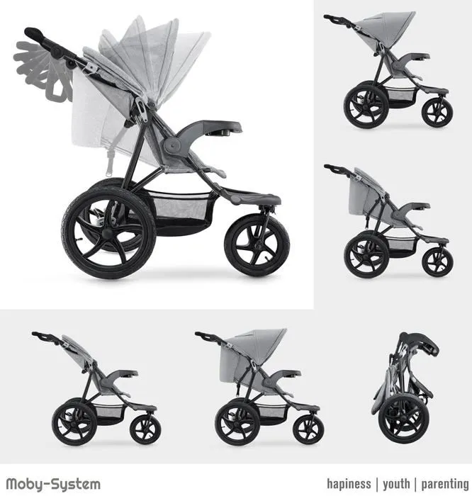 Moby-System Poussette Mountain Buggy 3 Roues, Pliable jusqu'à 15 kg, Tourne Facilement, Bandes Réfléchissantes, Ceinture à 5 Points-1