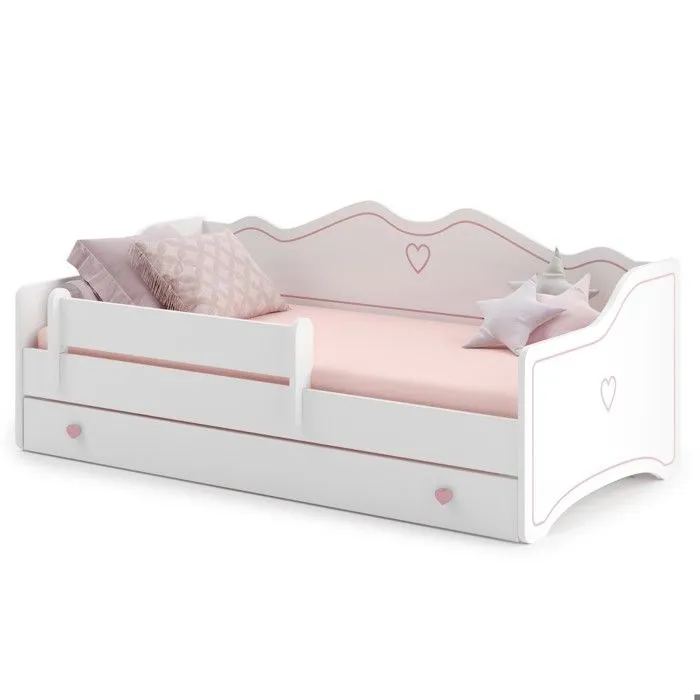 Lit enfant - EMMA - 70x140 - Blanc/rose - Avec matelas, sommier et tiroir-4