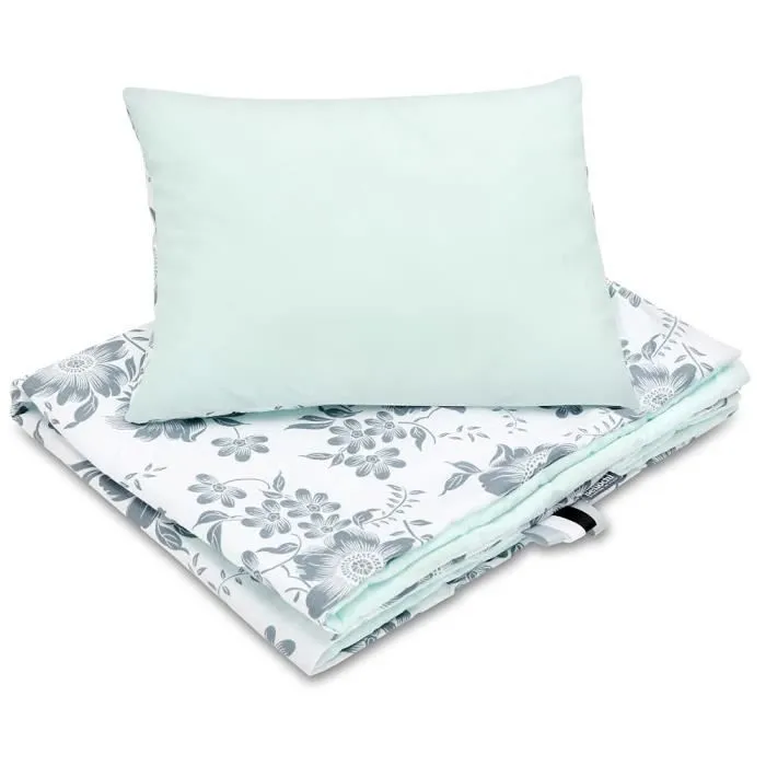 Bellochi Set de Couette Bebe 75x100 cm et Coussin Enfant 30x40 cm - Réversible et Lavable - Coton - Mint Berry-0