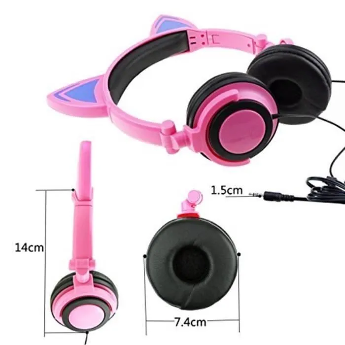 Casque audio enfant - EYOYO - Oreille de chat pliable - LED - Rose + Bleu-2