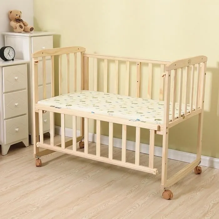 Lit bb en placage MDF - Pin massif - teinte pour matelas 100 x 55 cm-0
