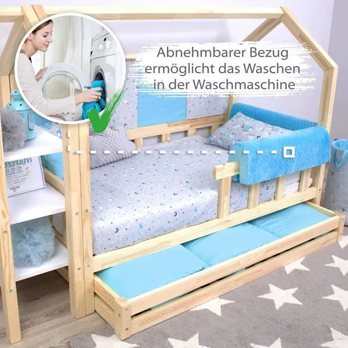 Tour de lit bébé complet respirant protège-lit bord en mousse Blue Minky - TOTSY BABY - 90 cm-3