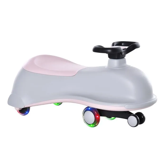 Porteur Enfant - HOMCOM - Voiture dandineuse - 4 Roues PU Lumineuses LED - métal PP Gris Rose-0