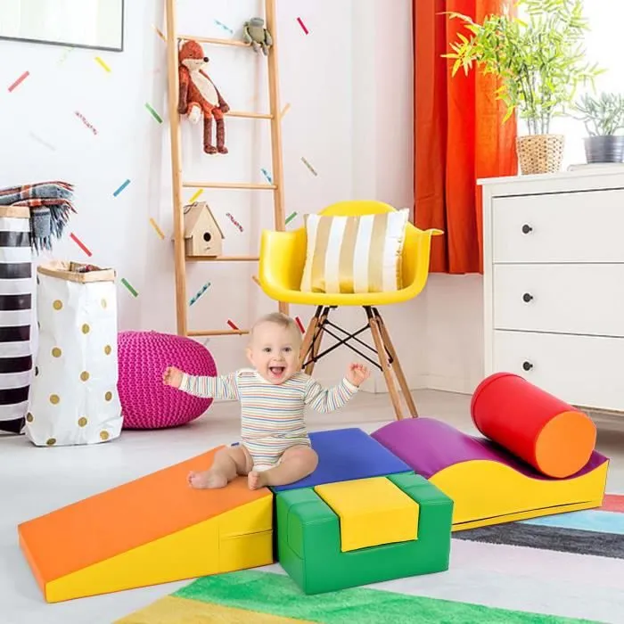 Blocs de Construction, 6 Grands Blocs Souples et Colorés, Jouets Éducatifs pour Enfant, Modules de Motricité-0