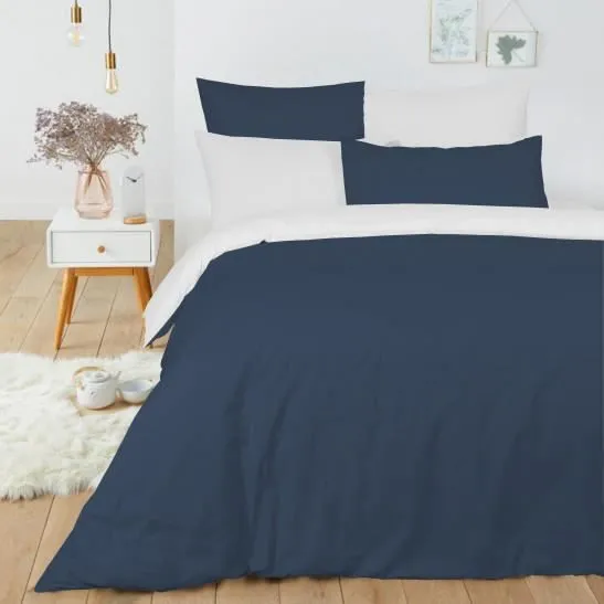 Pack complet 6 pièces Marine/Blanc réversible housse de couette pour lit 140 x 190 cm-0