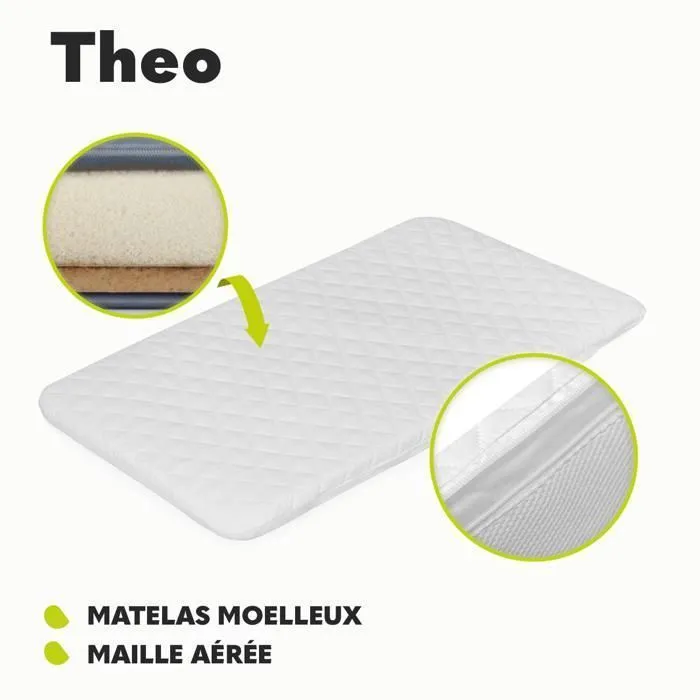 Lit cododo évolutif  LIONELO Théo - Lit bébé avec matelas - 0-9 kg - Hauteur et inclinaison réglables - Gris-4