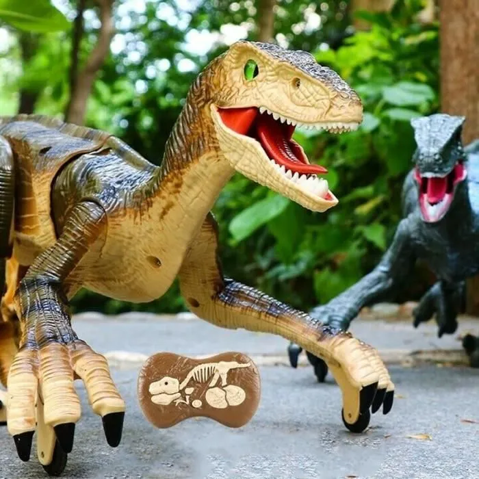 SHOP-STORY - VELOCIRAPTOR : Dinosaure Télécommandé avec Lumières et Sons - Marron-1