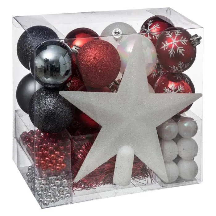 Décorations de Sapin Noël - Franprix - Kit de 44 pièces - Rouge et doré - Plastique - À suspendre-0