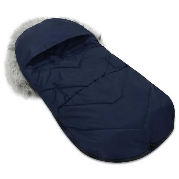 Bellochi Chanceliere Universelle pour Poussette - Capuche Réglable et Col Fourrure Amovible - Bleu-1