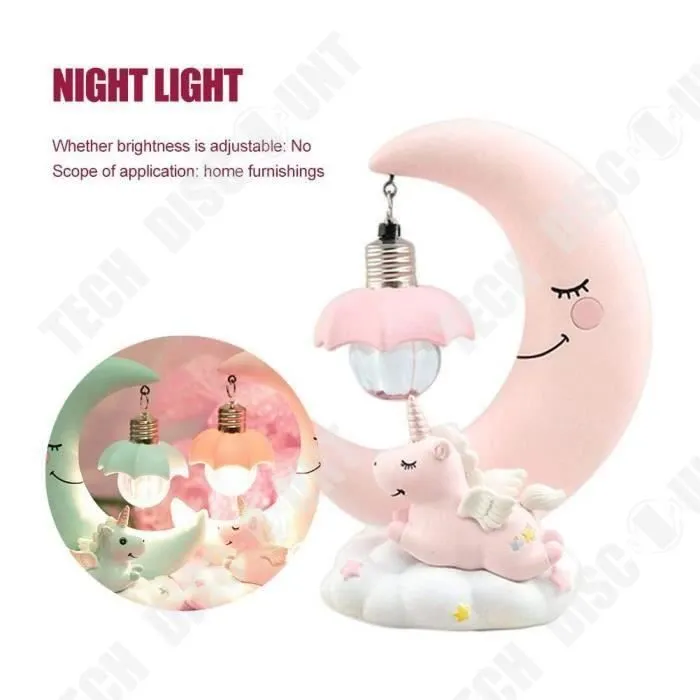 TD® LED Veilleuse en résine lune licorne-Dessin Animé Bébé-Lampe de Chevet pour enfants -veilleuse lampe pour chambre bébé-1