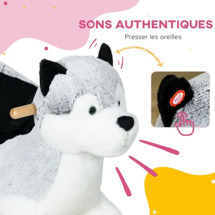Husky à bascule pour enfants HOMCOM cheval à bascule jouet à bascule bébé 18-36 mois - musique, poignées et ceinture de sécurité-4