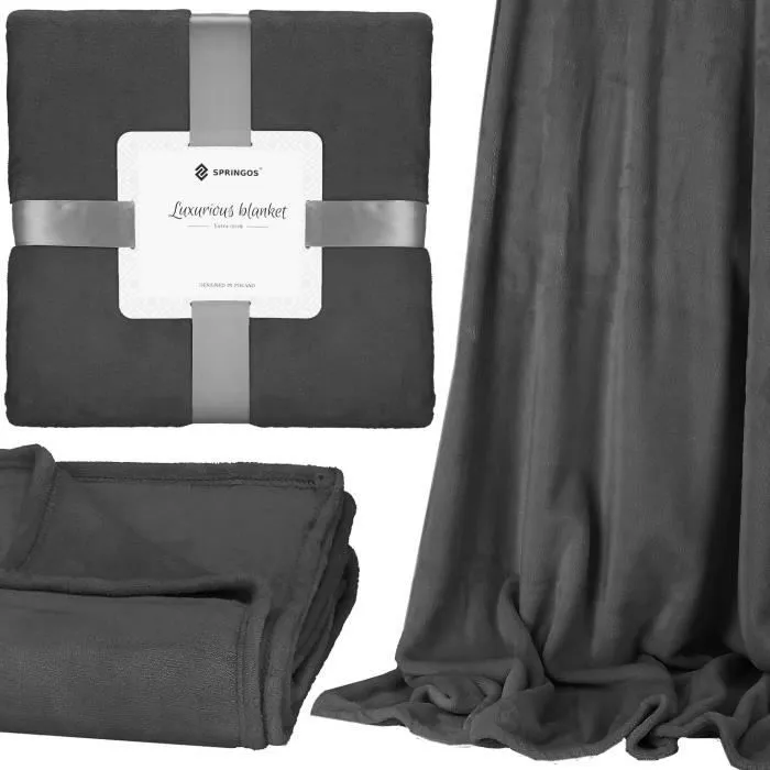 Couverture Couvre-lit Salon SPRINGOS® 200x220 cm - Moelleux et Doux - Graphite-3