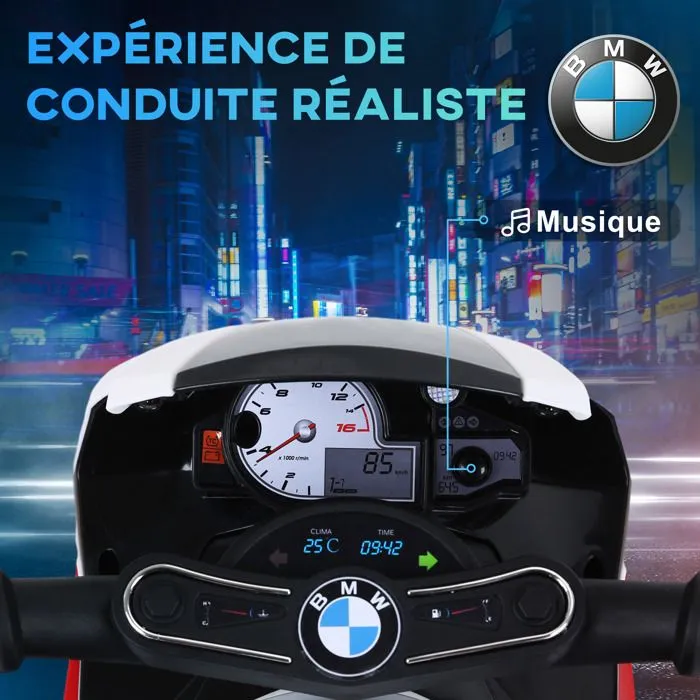 Moto électrique enfants - HOMCOM - 3 roues et 2,5 Km/h - avec effets lumineux et sonores - charge max. 20 kg - BMW S1000 RR - rouge-4