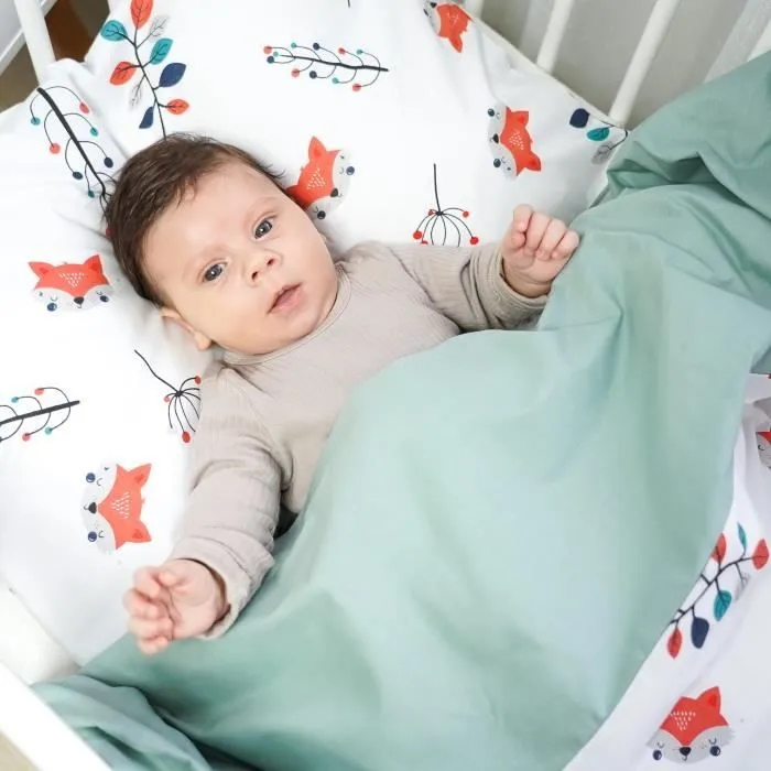 Bebeboutik Parure de lit bebe 120 x 90 cm renard sauge