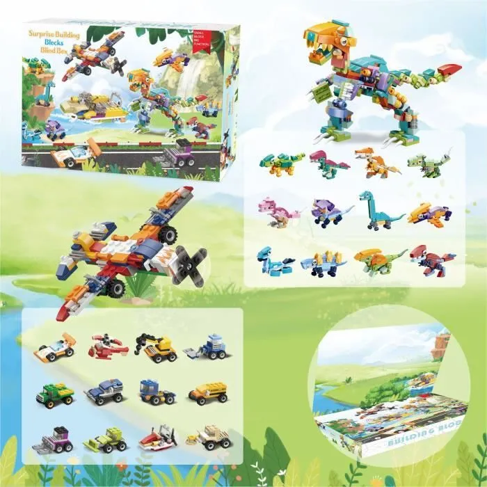 Calendrier de L'Avent Enfant Jeux de Construction,24 Jouets Animaux Dinosaure en Briques Jouets de Voiture Compte à rebours de Noël-2