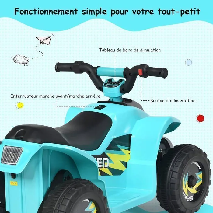 COSTWAY Quad Electriques pour Enfant 6 V 4,5 Km/H max. Voiture Buggy pour Enfants de 3Ans+ Bleu-4