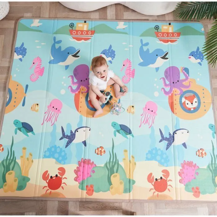 Tapis d'éveil pliable en mousse 180x150x1cm pour bébé et enfants | Tapis de jeu, de motricité épais et réversible | SUPERBE BEBE-0
