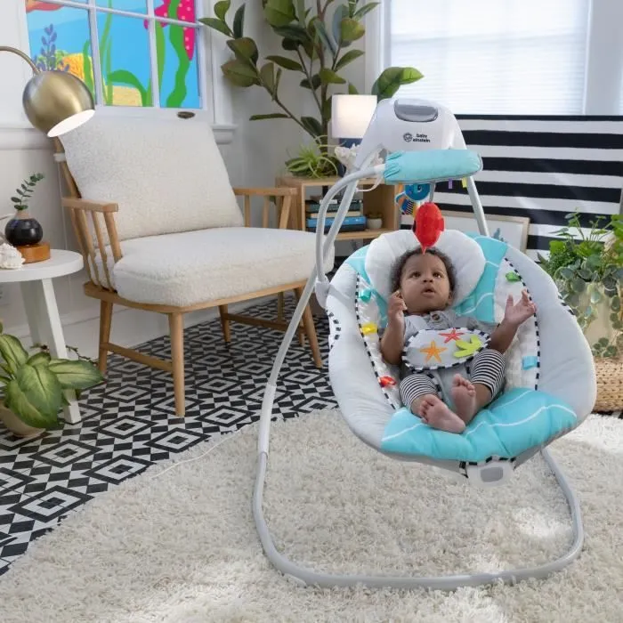 BABY EINSTEIN balancelle électrique Ocean Explorers, légère et compacte, siège pivotant à 180°, jouets inclus, Curious Comfort-2