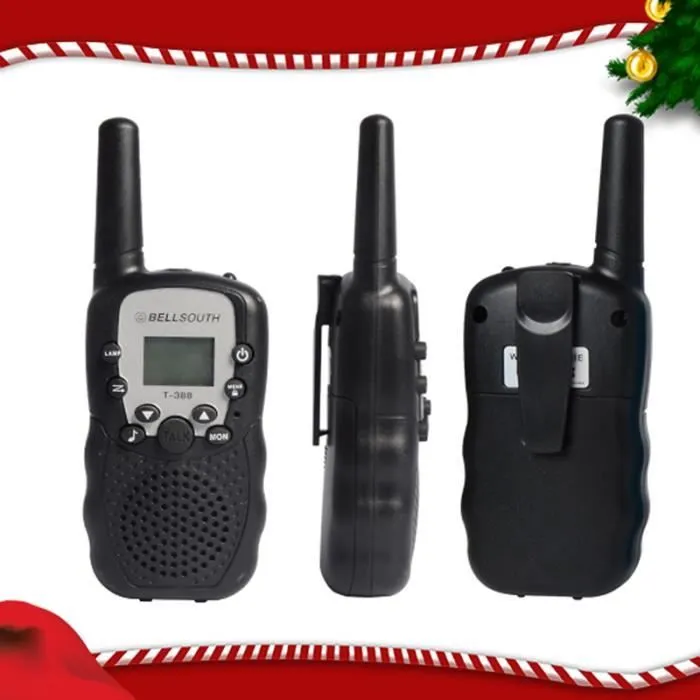 2 Pcs Talkie-Walkie Enfant Jouet PMR Système 2-Way Radio Walky Talky Distance 1 Km avec LED Torche Function (Noir)-1