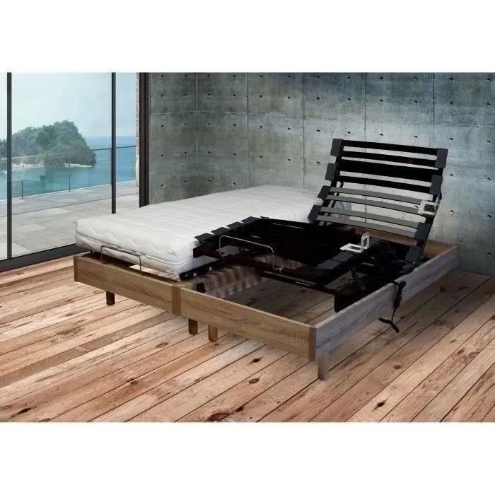 Ensemble relaxation Matelas + sommier 2x80x200cm MERIDA - Chêne clair - 14cm - Ferme-0