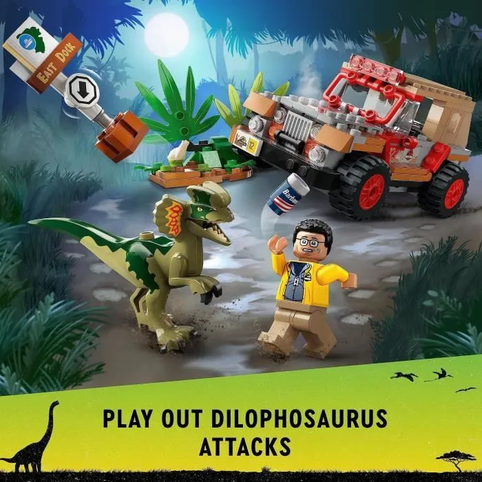 LEGO® Jurassic Park 76958 L'Embuscade du Dilophosaure, Jouet de Dinosaure avec Voiture Jeep-1