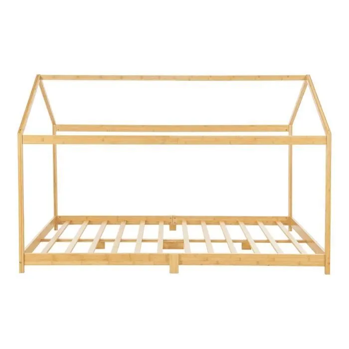 Lit cabane Vindafjord pour enfant 180 x 200 cm avec matelas sommier à lattes bambou naturel [en.casa]-3