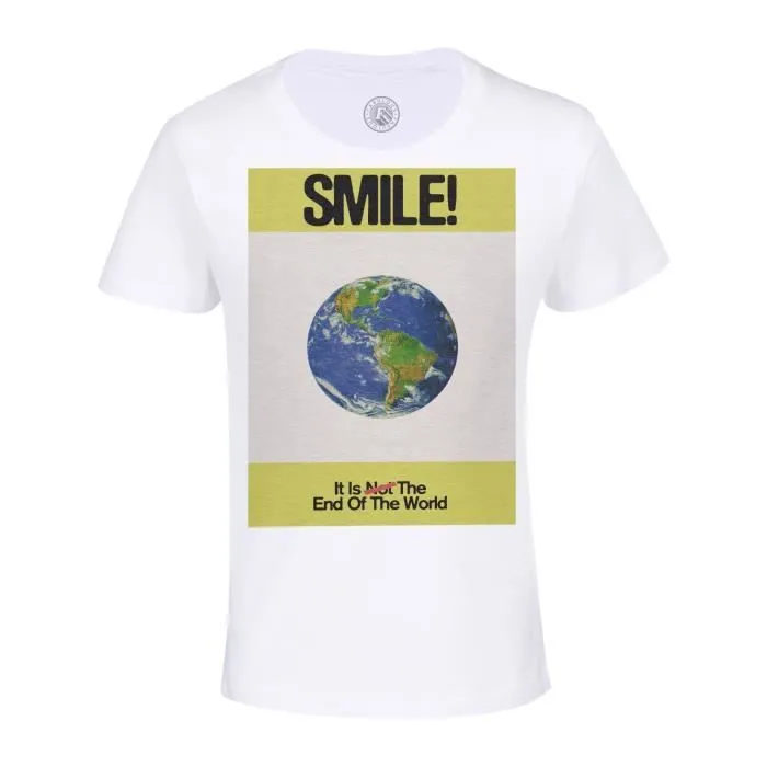 T-shirt Enfant Blanc Smile! is the end of the World Collage Vintage Illustration Art Humour Parodie-0