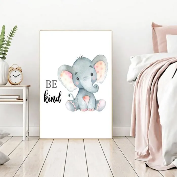Toile Enfant Elephant Be Kind - Chambre Bébé Garcon Fille - Affiche Décorative - Poster Décoration Maison 30x40cm-0