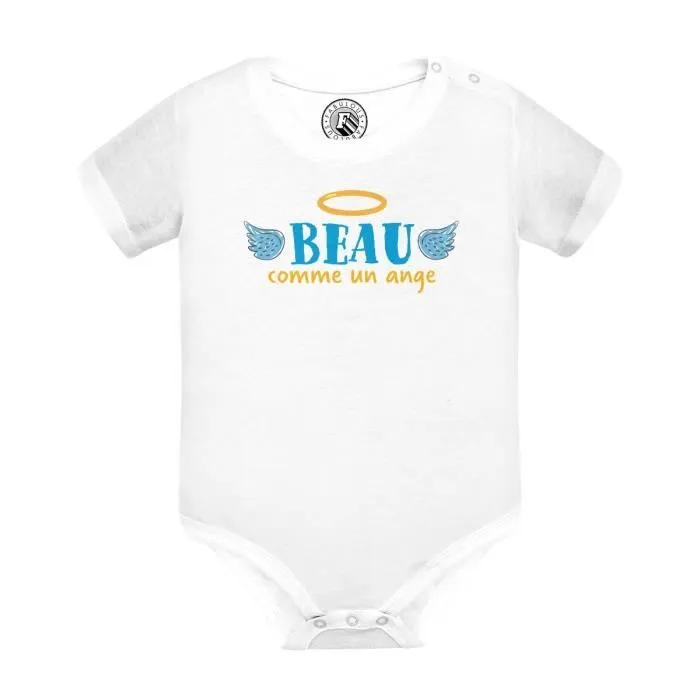 Body Bébé Manche Courte Blanc Beau Comme un Ange Garçon Mignon-0