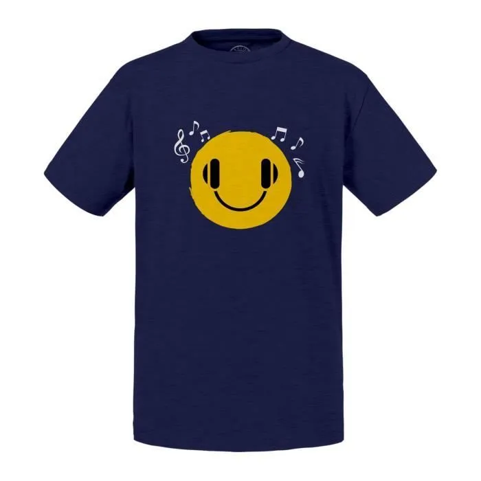 T-shirt Enfant Bleu Smiley Musique Musicien Instrument Note-0