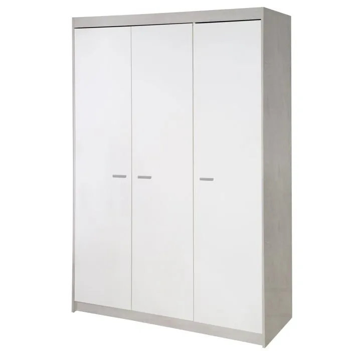 Armoire Bébé 3 Portes Battantes Julia - ROBA - Blanc / Chêne Sonoma - Penderie et 6 Étagères-0