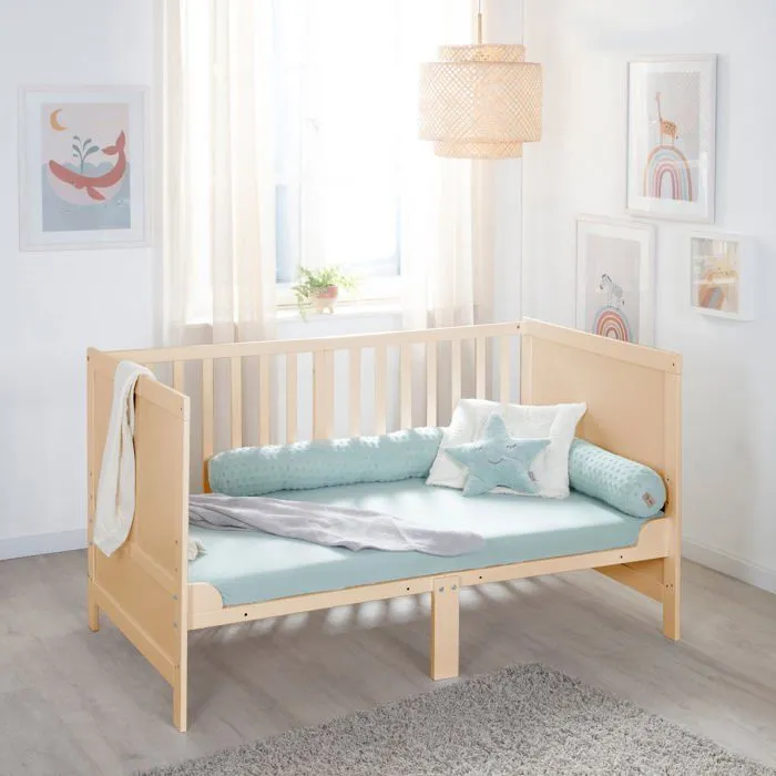 Lit Bébé Évolutif ROBA EASY SLEEP 70 x 140 cm + Matelas Roulé + Kit de Transformation - Réglable en Hauteur - Bois Naturel-3
