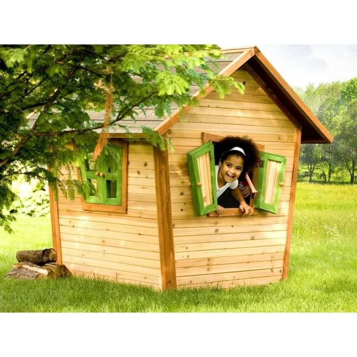 Maisonnette en bois FSC AXI Alice pour enfants | Maison de jeux pour l'extérieur/jardin marron & vert-2