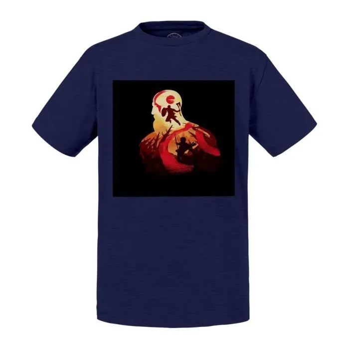 T-shirt Enfant Bleu Kratos God of War Jeux Video Action-0