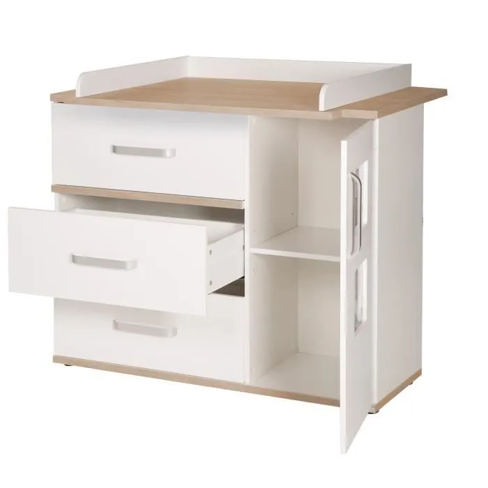 Commode à langer ROBA Pia - 3 tiroirs 1 porte - Blanc-chêne San Remo-2