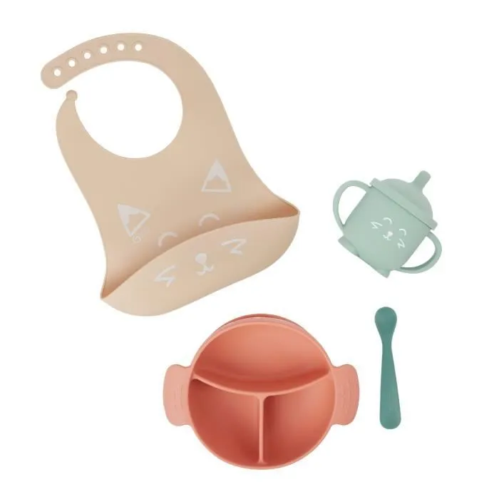 Babymoov Coffret Repas 15-24 m LEARN'ISY, 1 Bol, 1 Tasse, 1 Bavoir, 1 Cuillère, Renard-0