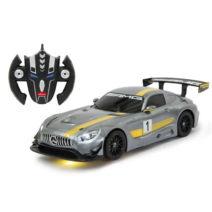 Voiture de course sur circuit - JAMARA - Mercedes AMG GT3 - Moteur électrique - 1:14 - Argent, Jaune-0